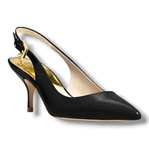 Michael Kors | Kelsey Kitten Slingback | Blk Patent Leather Gold Hardware | Sz 9